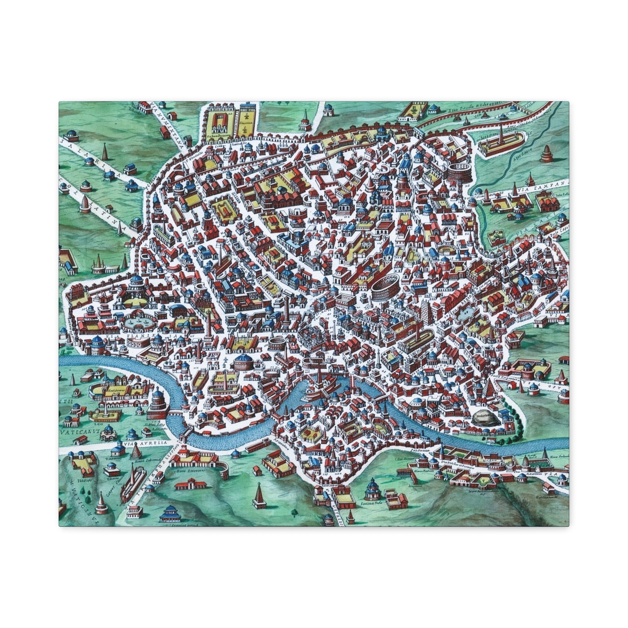 Vintage Bird's-Eye Map of Ancient Rome Matte Canvas