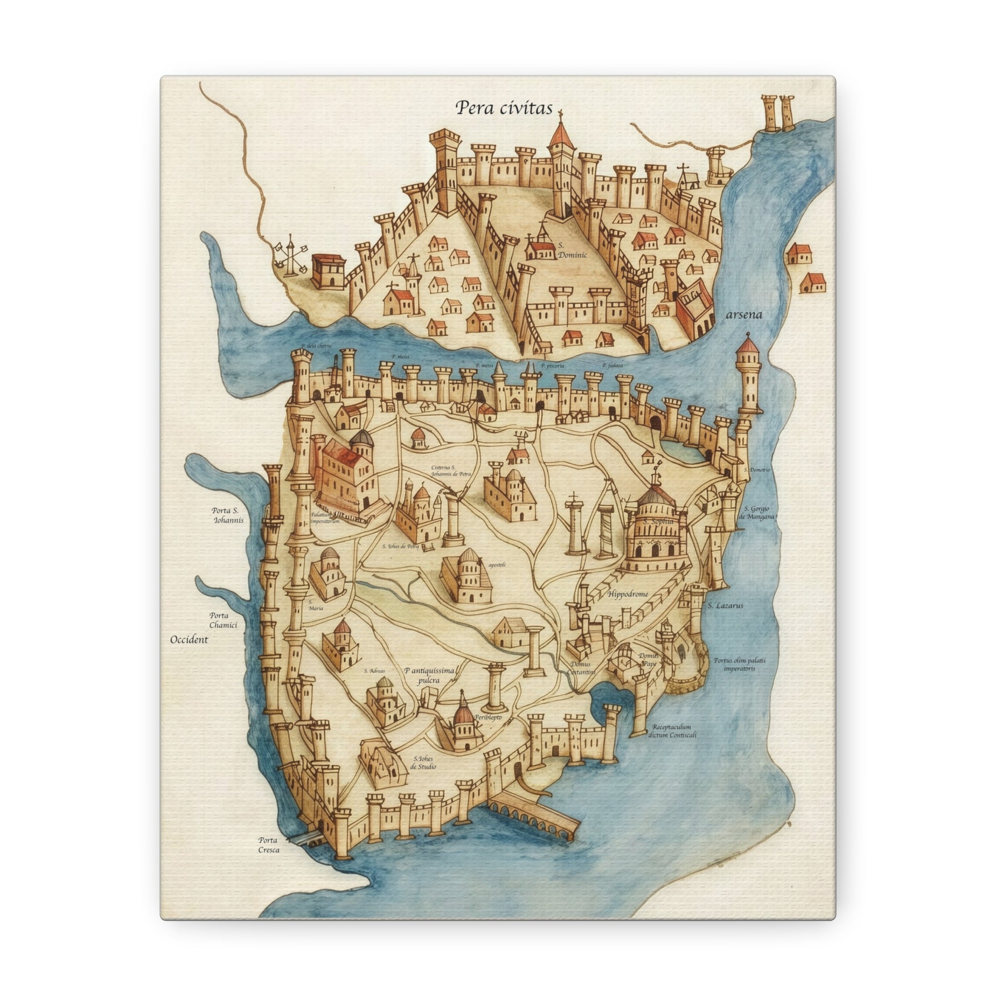 Medieval Constantinople City Map Canvas Print — Vintage Map Wall Art