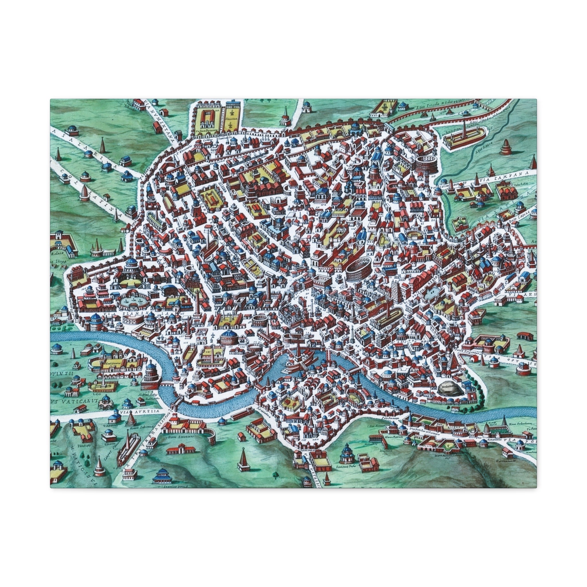 Vintage Bird's-Eye Map of Ancient Rome Matte Canvas