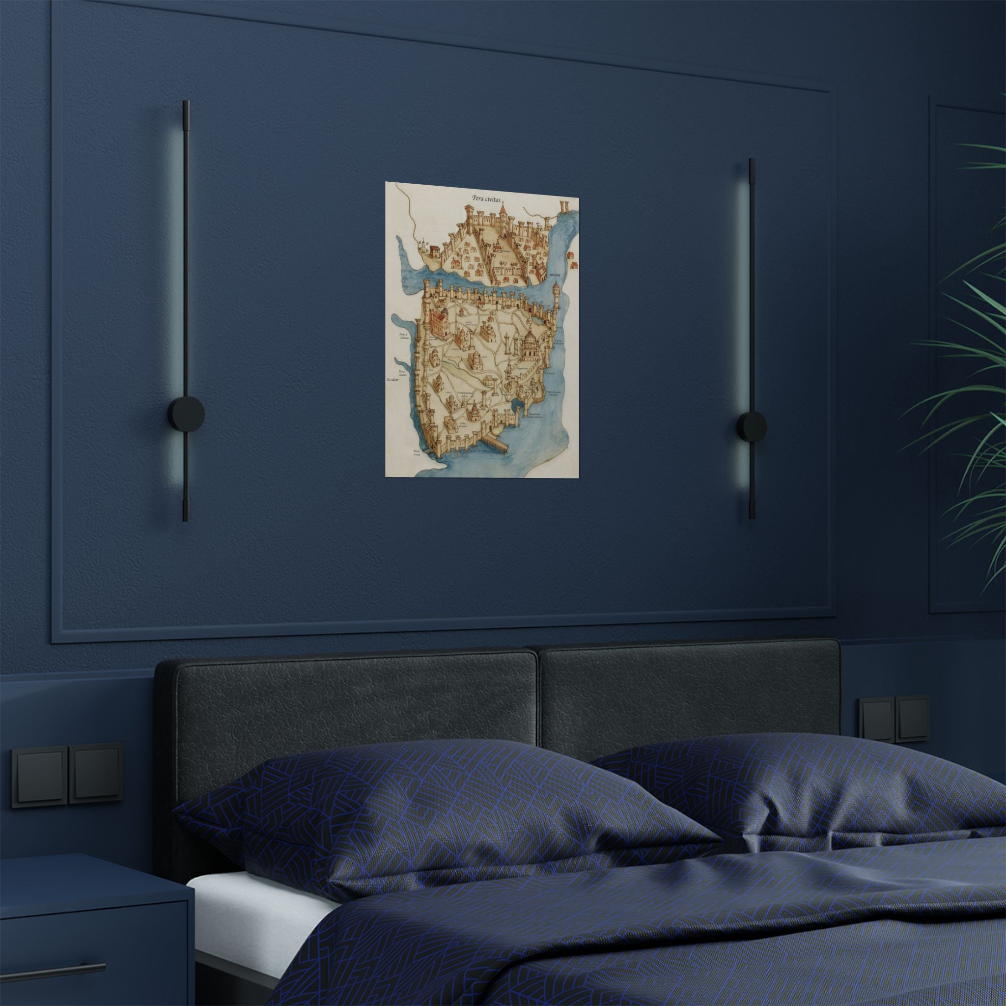 Vintage Constantinople City Map Satin Poster — Antique Coastal Map Wall Art