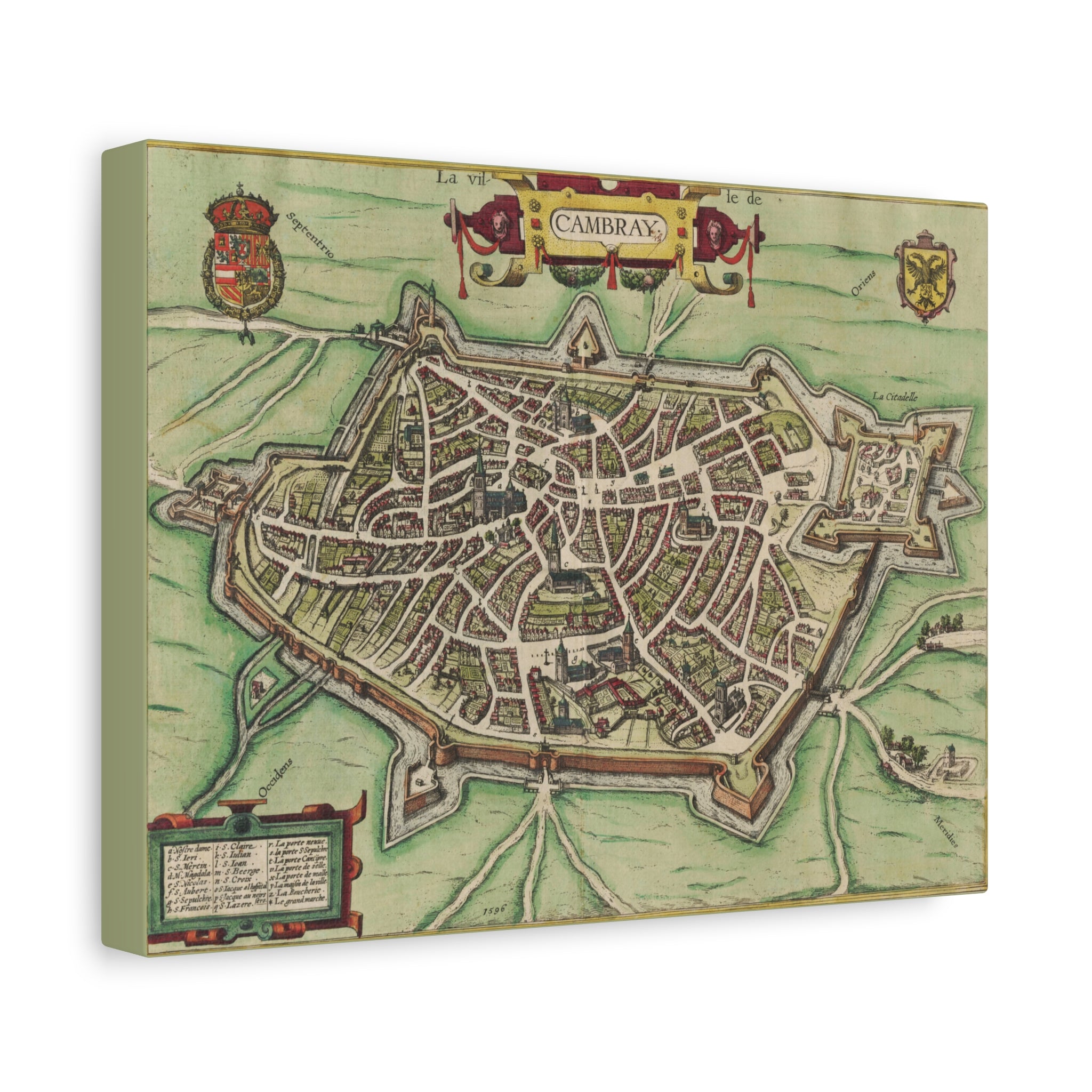 Vintage Cambrai City Map Matte Stretched Canvas Wall Art