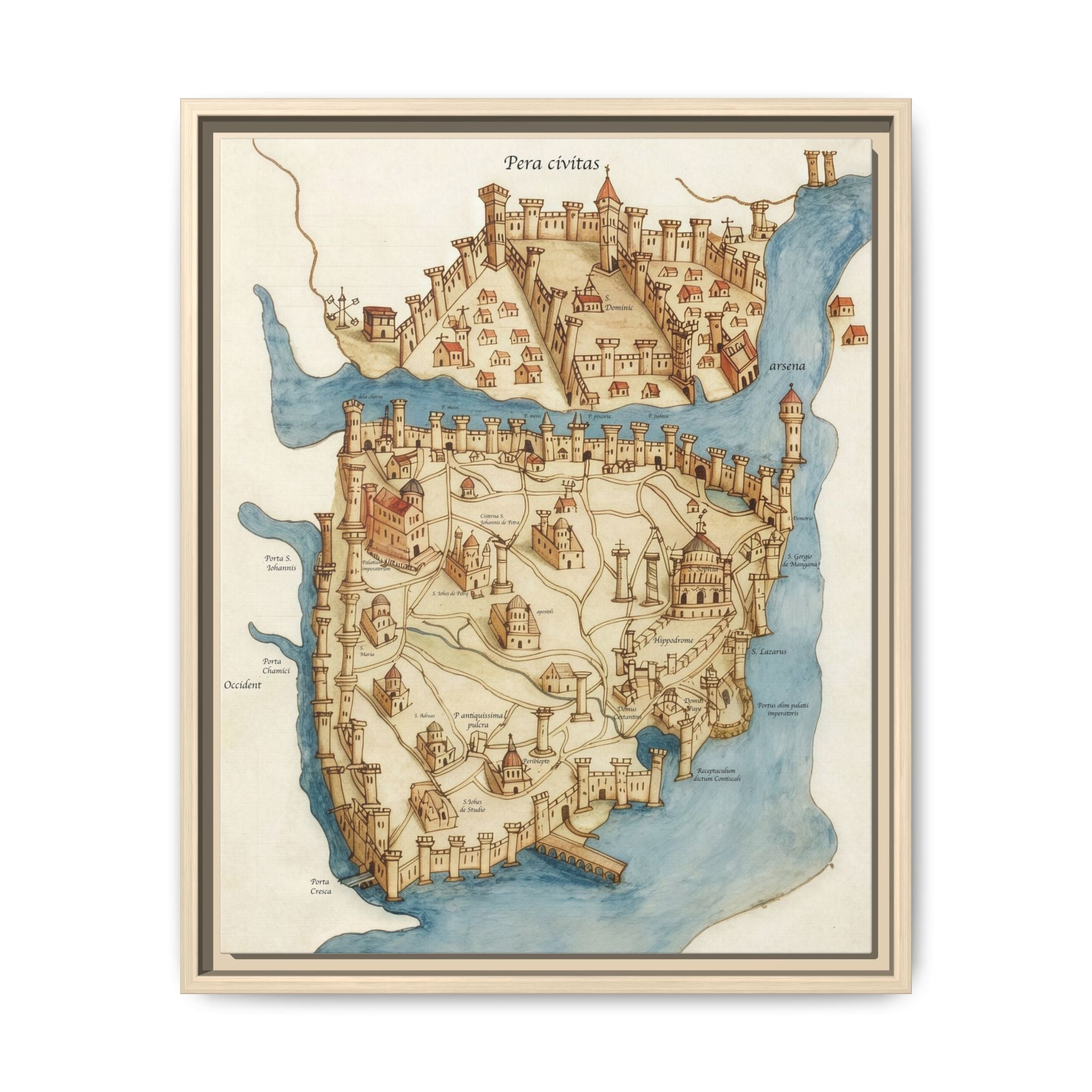 Framed Vintage Constantinople Map Canvas — Matte Nautical Wall Art