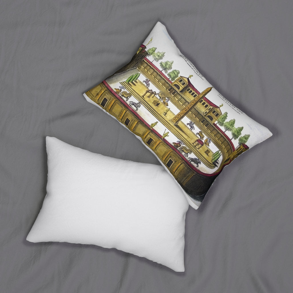 Antique Roman Hippodrome Print Lumbar Pillow | Colorful Antique Rome Engraving