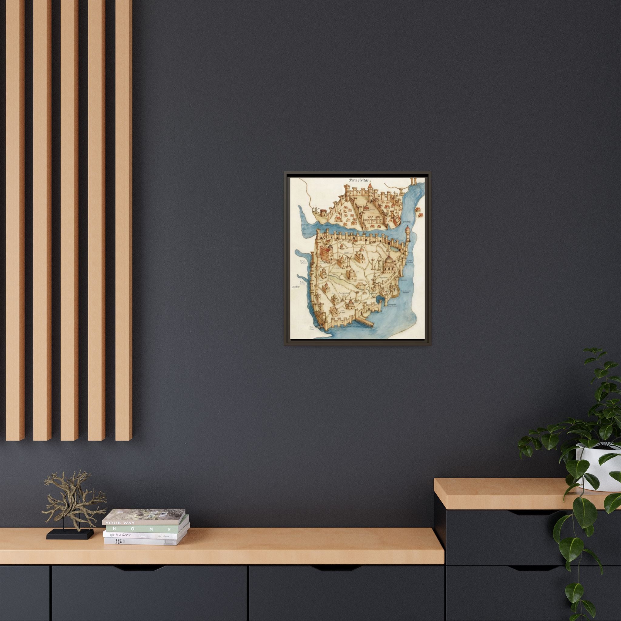 Framed Vintage Constantinople Map Canvas — Matte Nautical Wall Art