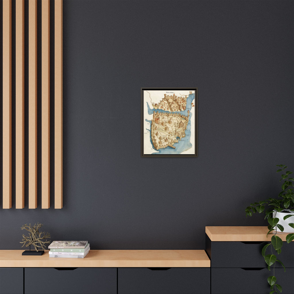 Framed Vintage Constantinople Map Canvas — Matte Nautical Wall Art