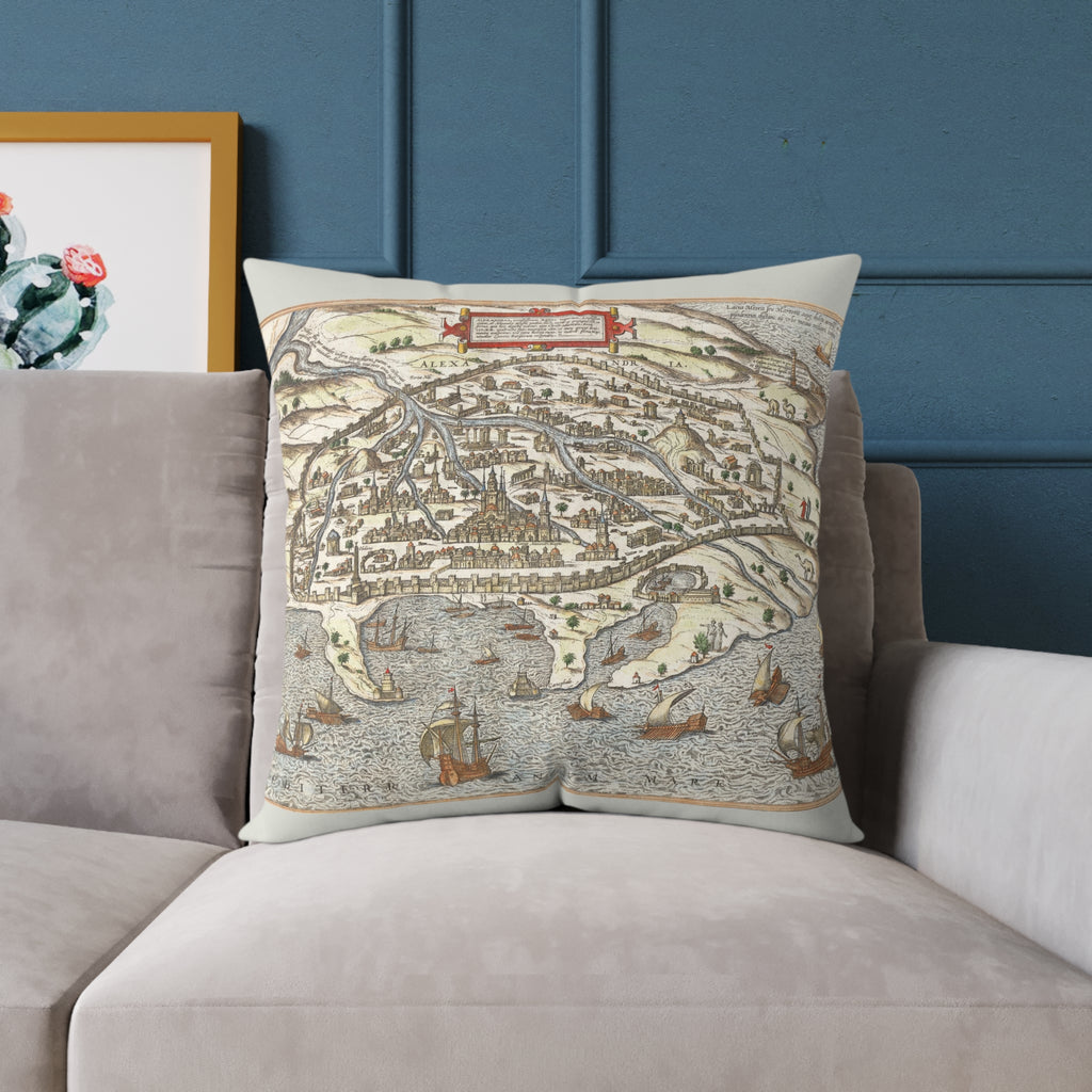 Renaissance Alexandria City View Square Pillow — Braun & Hogenberg Alexandria Port