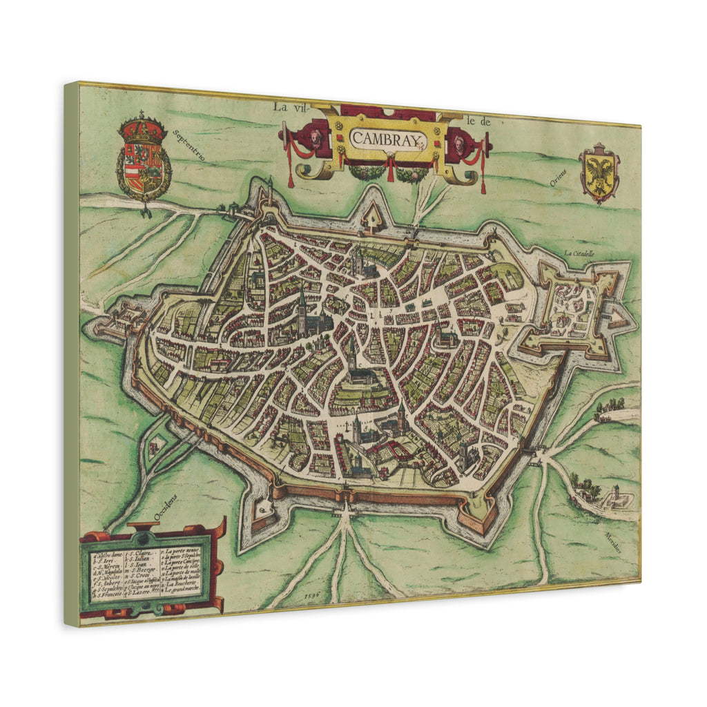 Vintage Cambrai City Map Matte Stretched Canvas Wall Art
