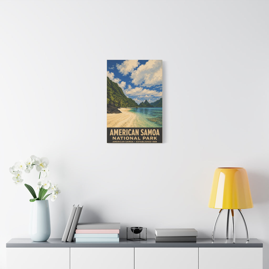 American Samoa National Park Matte Canvas Wall Art — Tropical Beach Vintage Travel Poster